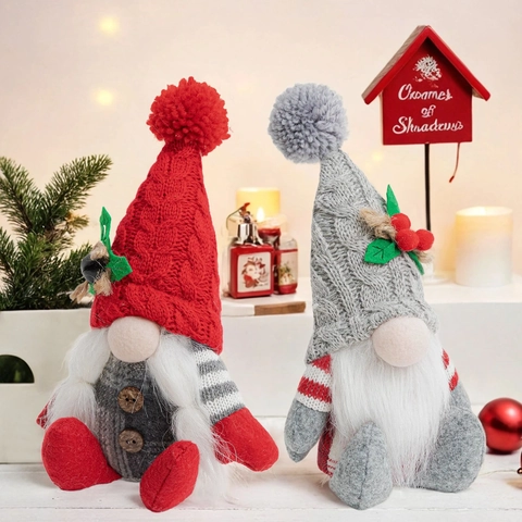 Décorations en Peluche de Gnome de Noël Poupée sans Visage Tomte Nisse Avec Boutons en Bois Décor de Table de Noël Nordique