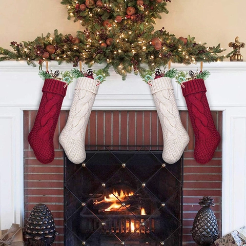 Large Cable Knit Christmas Stocking Thick Xmas Hanging Socks For Fireplace Holiday Party Family Home Decoration