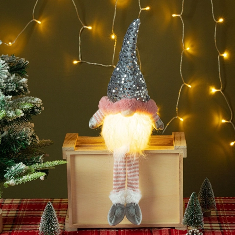 LED Glow Kerstkabouter Pluche Ornament Pailletten Hoed Lange Gestreepte Benen Roze Rudolf Feestelijke Huisdecoratie