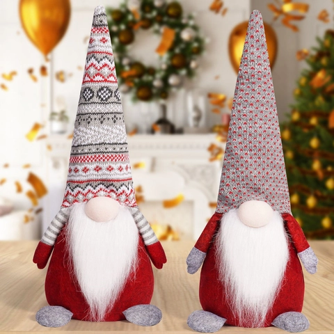 Nordic Christmas Gnome Doll Fabric Polyester Felt Knitted Swedish Tomte Handmade Holiday Table Ornament Home Decor