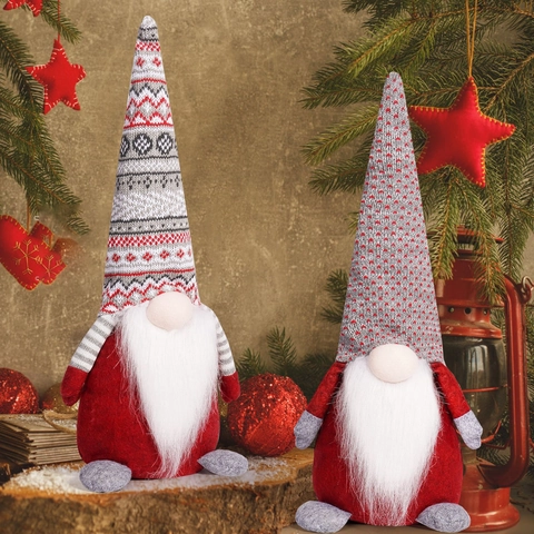 Nordic Christmas Gnome Doll Fabric Polyester Felt Knitted Swedish Tomte Handmade Holiday Table Ornament Home Decor