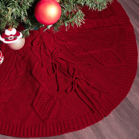 Jupe de Sapin de Noël Tricot Torsadé Ronde Acrylique Douce Chaude Couverture de Base de Sapin Fête Maison Décoration de Sol