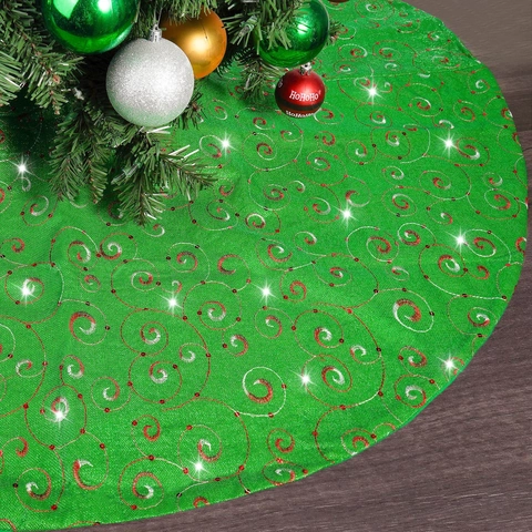 Luxe Kerstboomrok Groen Polyester Met Rood Wervel Borduurwerk En Pailletten Grote Ronde Basis Decoratie Voor Kerst Thuis