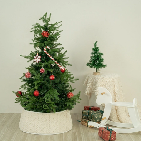 Collare per Albero di Natale in Peluche a Maglia Bianco Con Motivo a Rombi Copertura Morbida per Base Albero per Decorazioni Natalizie