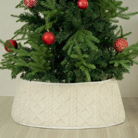 Collare per Albero di Natale in Peluche a Maglia Bianco Con Motivo a Rombi Copertura Morbida per Base Albero per Decorazioni Natalizie