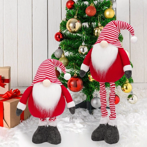 Gnome De Noël En Peluche Tomte Suédois Nordique Avec Jambes Télescopiques Chapeau Rayé Figurine Décoration