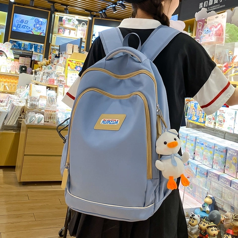 Mochila Informal de Nylon de Gran Capacidad para Mujeres Estudiantes de Secundaria Resistente al Agua Mochila Multicapa con Colgante de Pato