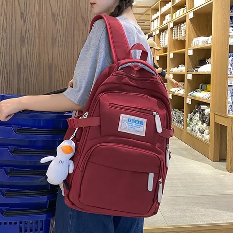 Zaino in Nylon da Donna Grande Capacità Semplice Versatile Borsa da Viaggio Casual Borsa da Scuola Con Ciondolo Anatra