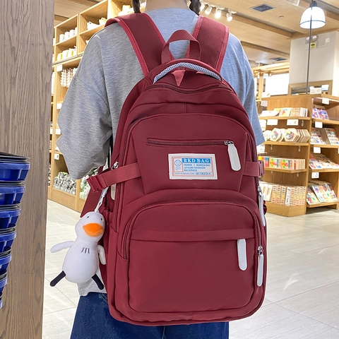 Zaino in Nylon da Donna Grande Capacità Semplice Versatile Borsa da Viaggio Casual Borsa da Scuola Con Ciondolo Anatra