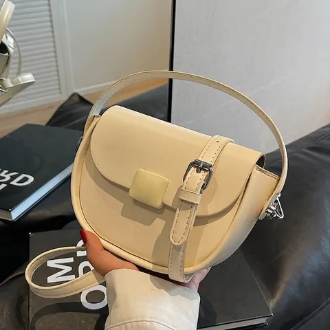Borsa a Sella in Pelle PU da Donna Stile Francese Minimalista Borsa a Tracolla Con Fibbia Decorativa Piccola Borsa a Mano Estiva