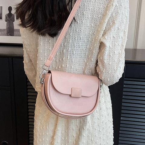 Borsa a Sella in Pelle PU da Donna Stile Francese Minimalista Borsa a Tracolla Con Fibbia Decorativa Piccola Borsa a Mano Estiva