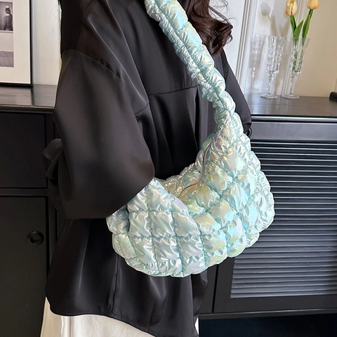 Borsa a Tracolla Trapuntata Olografica da Donna Borsa a Spalla Iridescente Cloud Dumpling Fashion Handbag Laser Metallizzato