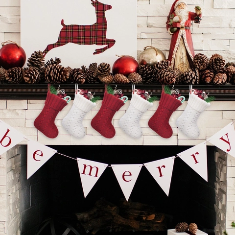 Zopfmuster Weihnachtssocken Weiches Acryl Aufhängen Kamin Weihnachtsbaum Deko Feiertag Geschenkbeutel Für Zuhause Weihnachten Party Ornament