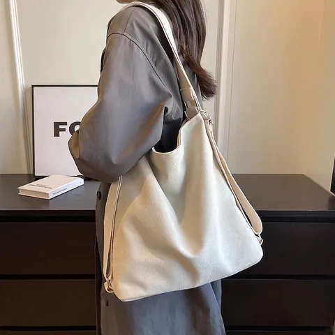 Damen Canvas Tragetasche Große Kapazität Verstellbarem Riemen Schultertasche Umhängetasche Minimalistisch Schule Pendler Handtasche