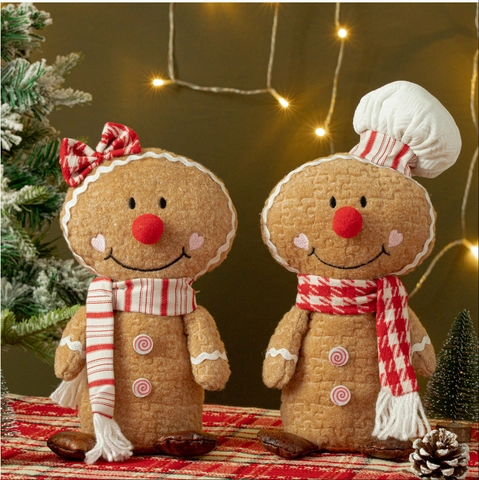 Χριστουγεννιάτικη Λούτρινη Κούκλα Gingerbread Man Καπέλο Σεφ Παπιγιόν Στολίδια για το Σπίτι Διακόσμηση Τραπεζιού Χριστουγέννων Δώρα