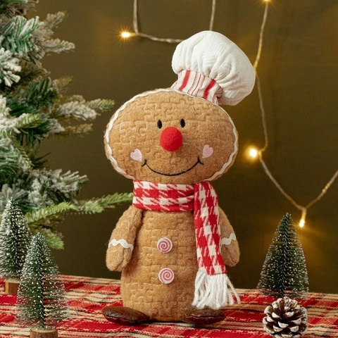 Χριστουγεννιάτικη Λούτρινη Κούκλα Gingerbread Man Καπέλο Σεφ Παπιγιόν Στολίδια για το Σπίτι Διακόσμηση Τραπεζιού Χριστουγέννων Δώρα