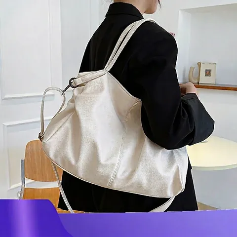 Borsa Tote da Donna Capiente in Pelle PU a Pieghe Minimalista Urbana a Tracolla per Lavoro Scuola Tempo Libero Viaggio