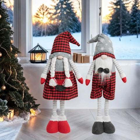 Gnomo Telescópico de Navidad Muñeco de Cuadros Buffalo Piernas Largas Figurilla Decoración Hogar Ornamento de Navidad