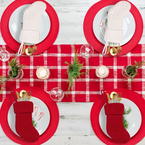 Calcetín de Navidad de Punto Rojo Blanco Color Sólido Trenzado Bolsa de Regalo Dulces Adorno Colgante Árbol Soporte de Vajilla