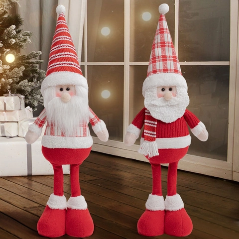 Kerstman Lange Benen Pop Pluche Ornament Voor Kerst Thuis Decor Party Decoratie Rood Wit Gestreept Geruit Stof Staande Figuur
