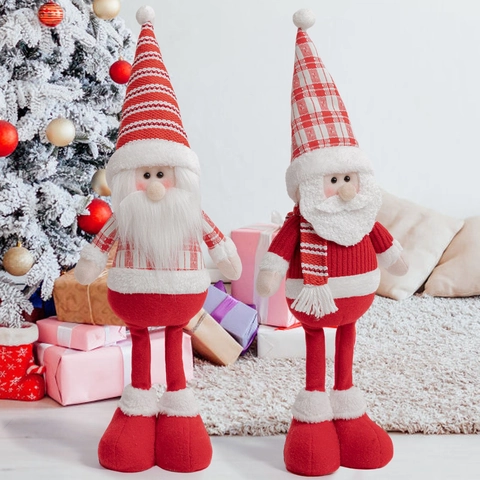 Kerstman Lange Benen Pop Pluche Ornament Voor Kerst Thuis Decor Party Decoratie Rood Wit Gestreept Geruit Stof Staande Figuur