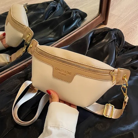 Bolso de Pecho de Cuero PU Vintage Con Bloques de Color Para Mujer Riñonera de Nicho Francés Con Correa Ancha Bolso de Hombro de Moda