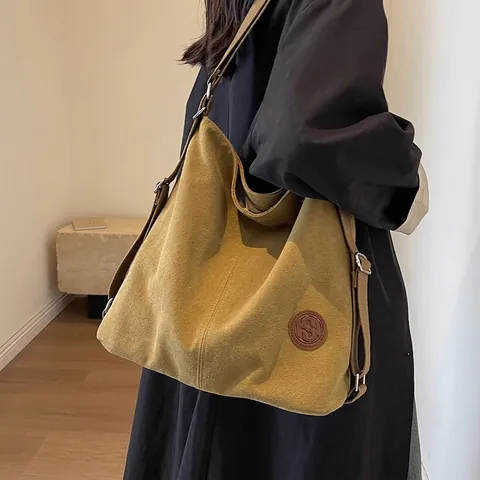 Große Kapazität Segeltuch Tote Bag Für Damen Vintage Schulter Umhängetasche Lässig Pendeln Hobo Tasche Mit Verstellbarem Riemen