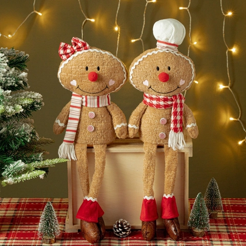 Weihnachten Lebkuchenmann Plüschpuppe Lange Beine Aufhängen Kochmütze Bogen Dekorative Stoffpuppe Für Feiertage Party