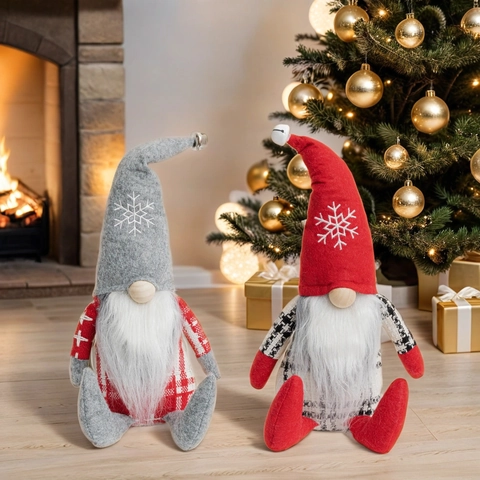 Gnomi Natalizi in Peluche Fatti a Mano Con Cappelli a Punta a Quadri Fiocchi di Neve e Campanelli per Decorazione Casa