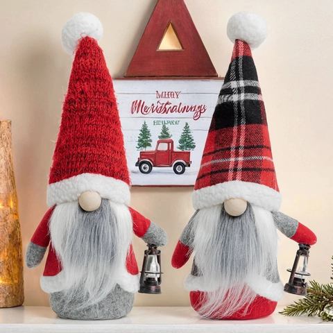 Décoration De Gnome De Noël Rudolph En Peluche Avec Lanterne Poupée Naine Sans Visage Pour Table Et Fête Rouge