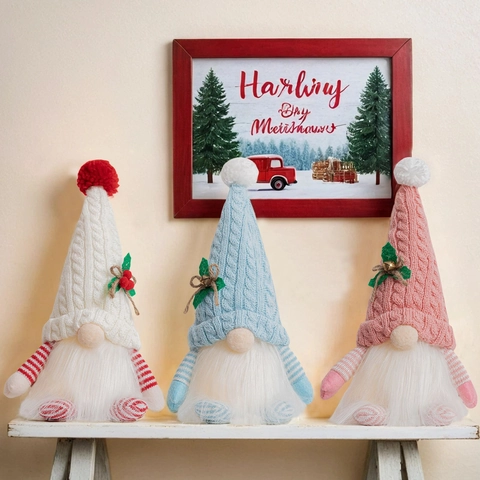 Addobbi Natalizi Gnomi Luminosi LED Gnomi Svedesi Tomte Cappello in Maglia Peluche Decorazione di Natale per Scrivania Casa