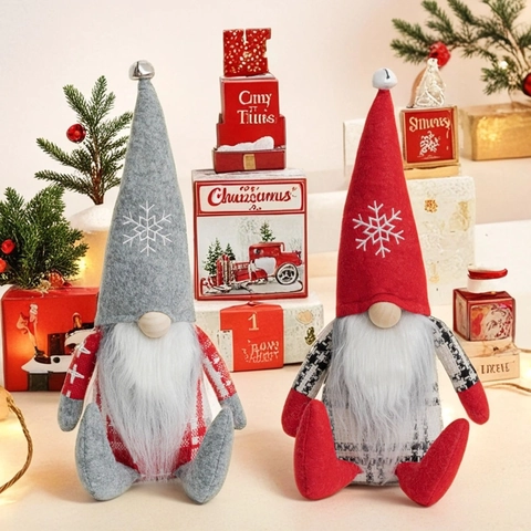 Gnomi Natalizi in Peluche Fatti a Mano Con Cappelli a Punta a Quadri Fiocchi di Neve e Campanelli per Decorazione Casa
