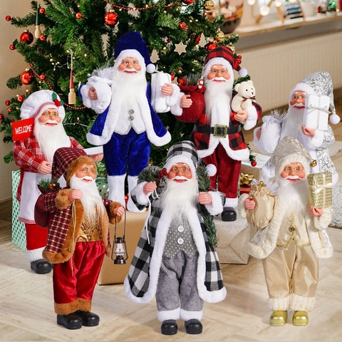 Traditionele Staande Kerstman Beeldje Kerstversiering Stof Ornament Home Party Feestelijk Decor Geruit Patroon Hars Gezicht