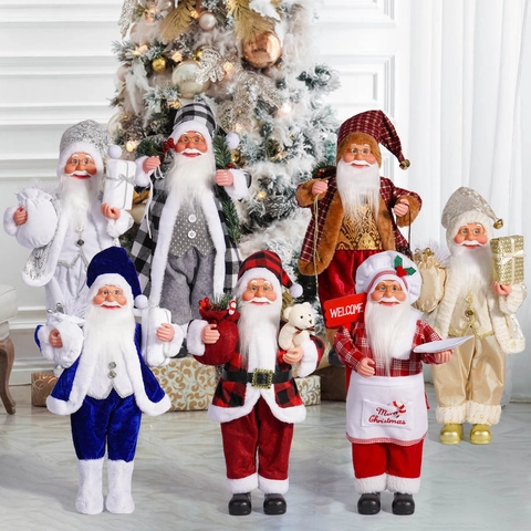 Traditionele Staande Kerstman Beeldje Kerstversiering Stof Ornament Home Party Feestelijk Decor Geruit Patroon Hars Gezicht