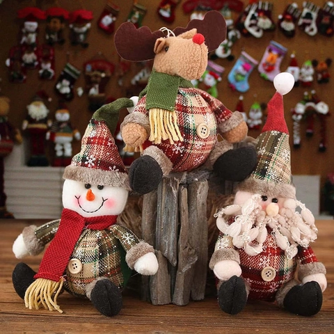 Karo Weihnachten Plüsch Ornamente Weihnachtsmann Schneemann Rentier Figur Mit Holzknöpfen Hängende Dekoration Für Weihnachtsbaum Haus Party Dekor