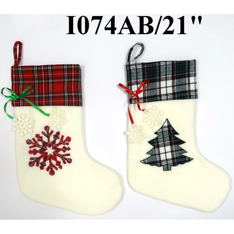 Plaid Plush Christmas Stocking Pet Paw Shape Hanging Gift Bag For Home Fireplace Holiday Decoration Cute Festive Decor