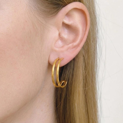 Minimalist Geometric Double Hoop C Shape Earrings 304 Stainless Steel PVD Gold Plated Waterproof Hypoallergenic For Women