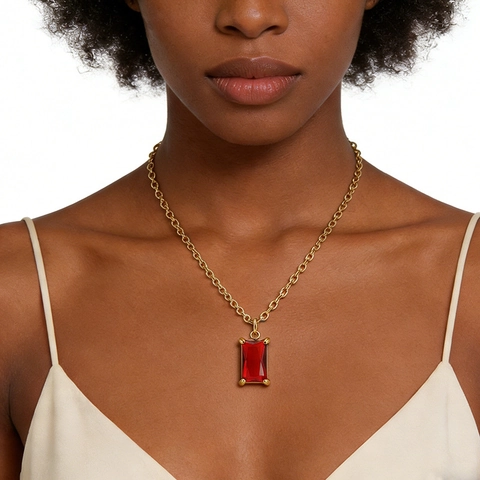 Minimalist Square Zircon Pendant Necklace 18K Gold Plated Stainless Steel Elegant Clavicle Chain For Women
