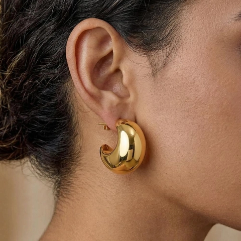 Chunky C-Shaped Hoop Earrings Stainless Steel Mirror Polished Waterproof Hypoallergenic Minimalist Geometric For Women