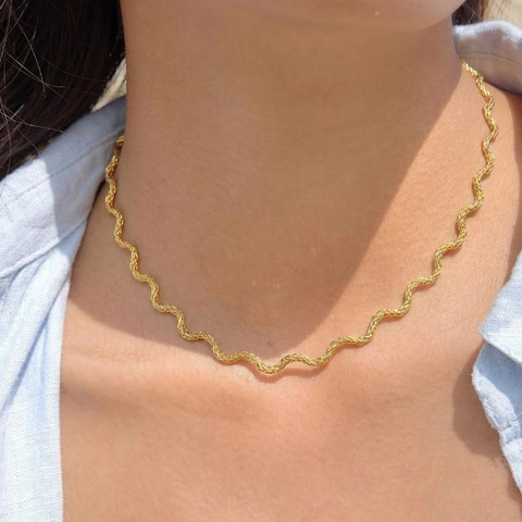 Curved Wave Snake Chain Necklace And Bracelet Stainless Steel PVD Gold Plated Minimalist Fashion Jewelry For Women