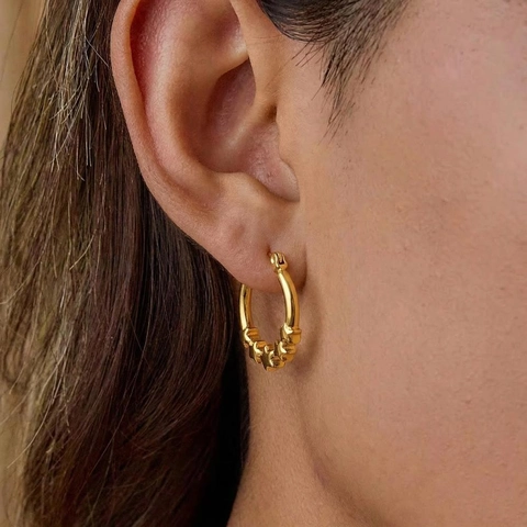 Stainless Steel Hoop Earrings With Star Charms 18K Gold Plated Fashion Elegant Jewelry For Women