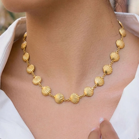 Collier Et Bracelet Coquillage Plaqué Or 18K Acier Inoxydable Imperméable Hypoallergénique Bijoux De Plage Pour Femmes