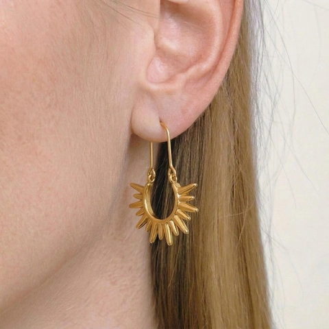 Orecchini A Cerchio Con Punte Solari Acciaio Inossidabile 304 Placcato Oro Bohemien Raggi Di Sole Gioielli Geometrici Donna