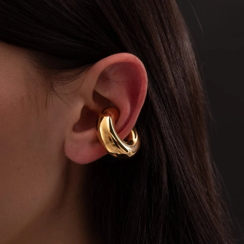 Minimalist C Shaped Ear Cuffs Stainless Steel 18K Gold Plated Thick Round Tube Non Pierced Earrings For Women Hypoallergenic
