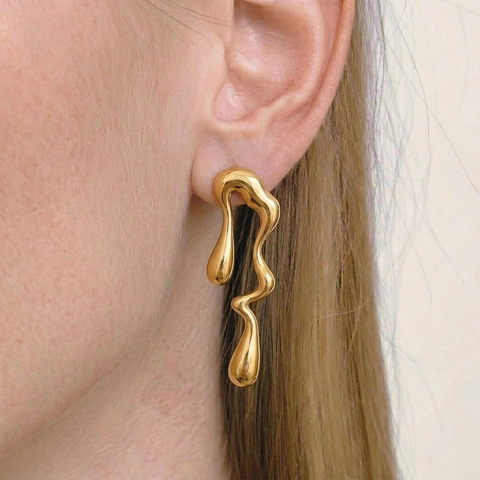 Irregular Liquid Lava Wave Stud Earrings Stainless Steel Water Drop Minimalist Modern Niche Style For Women