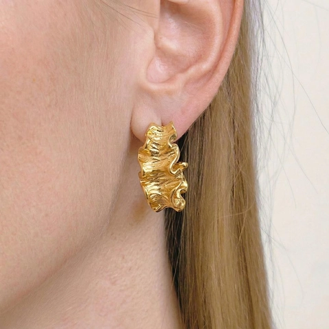 Irregular Wave Stud Earrings 304 Stainless Steel PVD Gold Plated Lava Texture Vintage Geometric Jewelry For Women