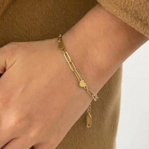 Bracciale Catena Graffetta Cuore Acciaio Inossidabile 304 Placcato Oro 18K Impermeabile Gioielli Minimalisti Donna
