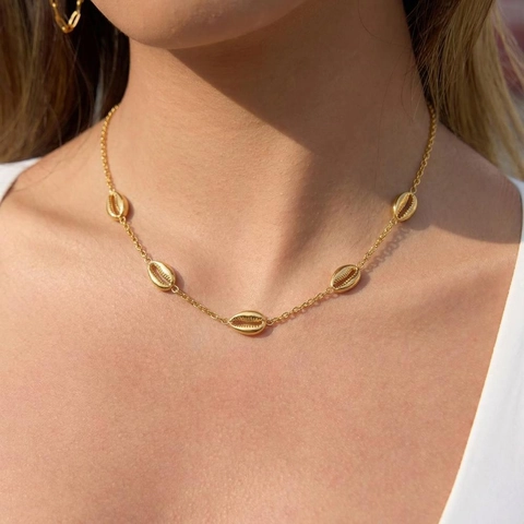 Schelp Ketting En Armband 18K Verguld Roestvrij Staal Waterdicht Hypoallergeen Minimalistische Sieraden