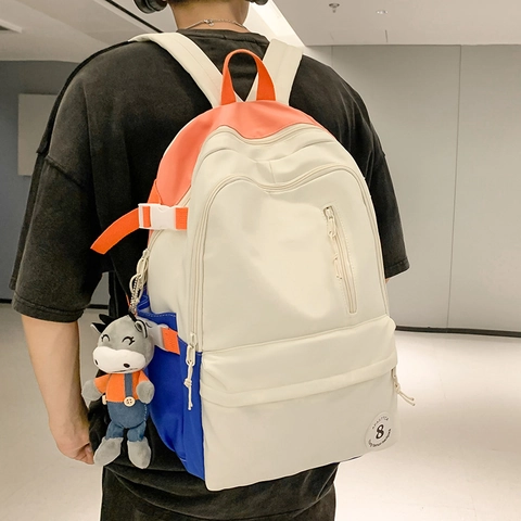 Large Capacity Simple Nylon Backpack For Women Urban Casual Schoolbag With Animal Pendant Versatile Travel Bag
