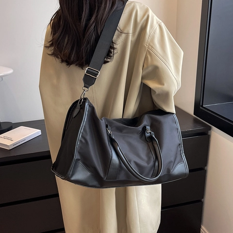 Bolso de Viaje de Cuero PU de Gran Capacidad para Mujer Bolso Deportivo Retro para Fin de Semana Gimnasio Con Correa Ajustable